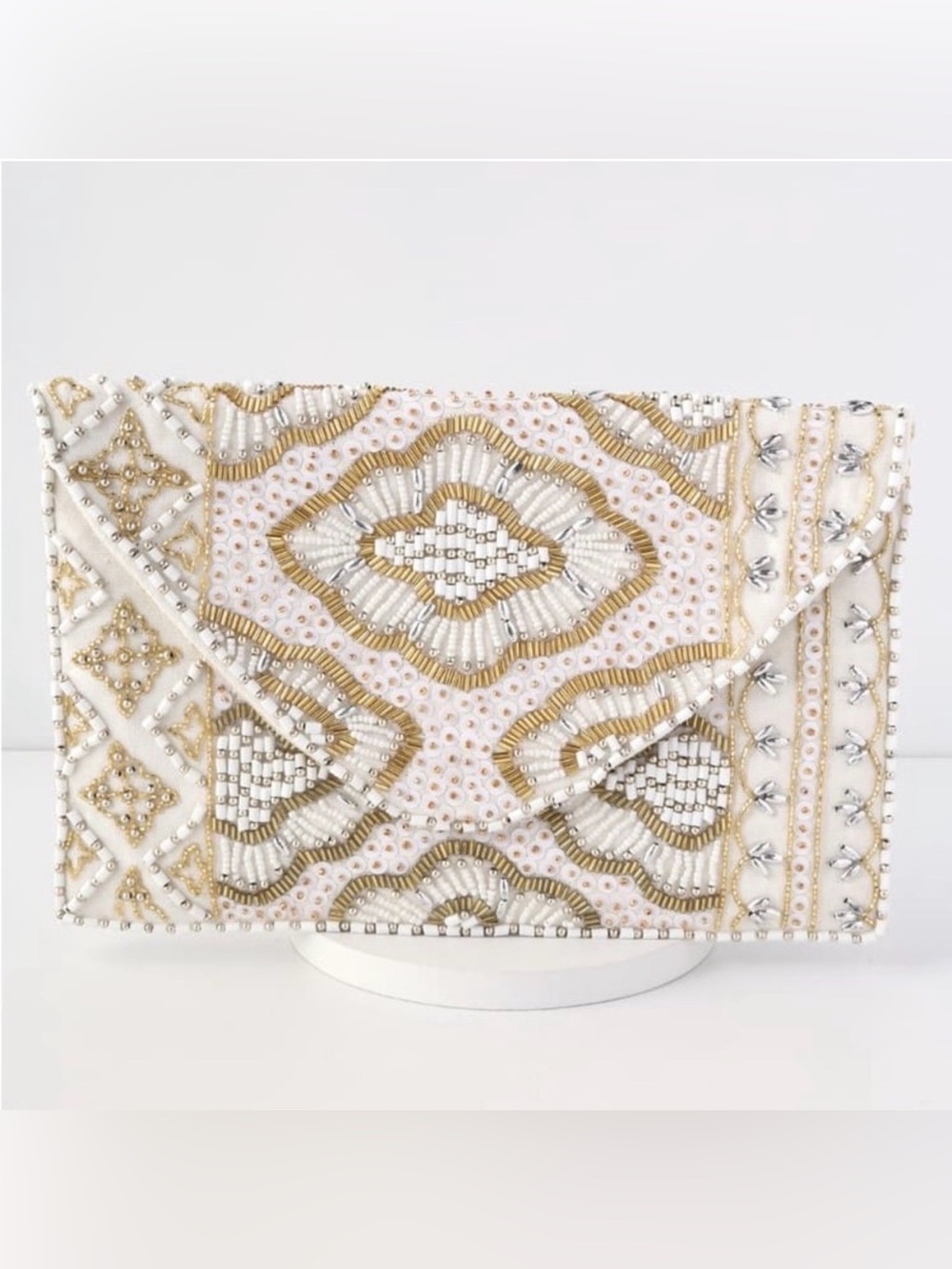 Lulus Etched in Stone Cream Beaded Clutch
